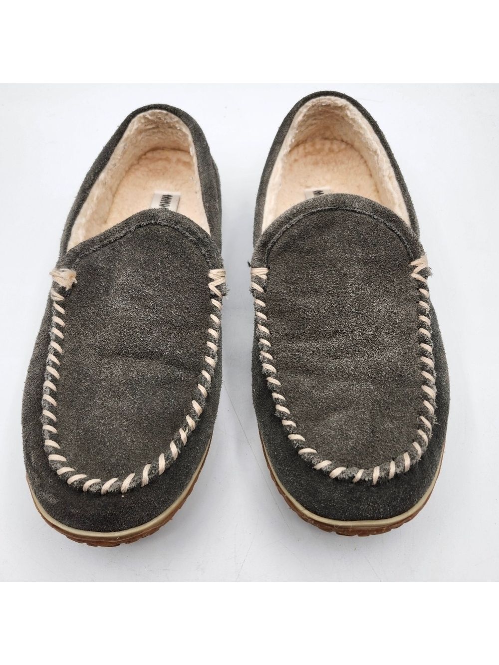 Men's Minnetonka Leather Faux Furlining Cozy Moccasin Slippers Sz 10
